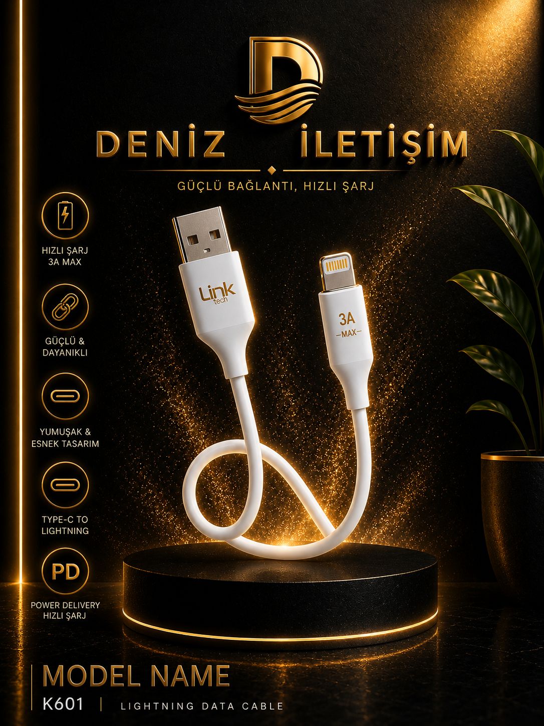 كابل شحن USB إلى آيفون بقوة 3 أمبير